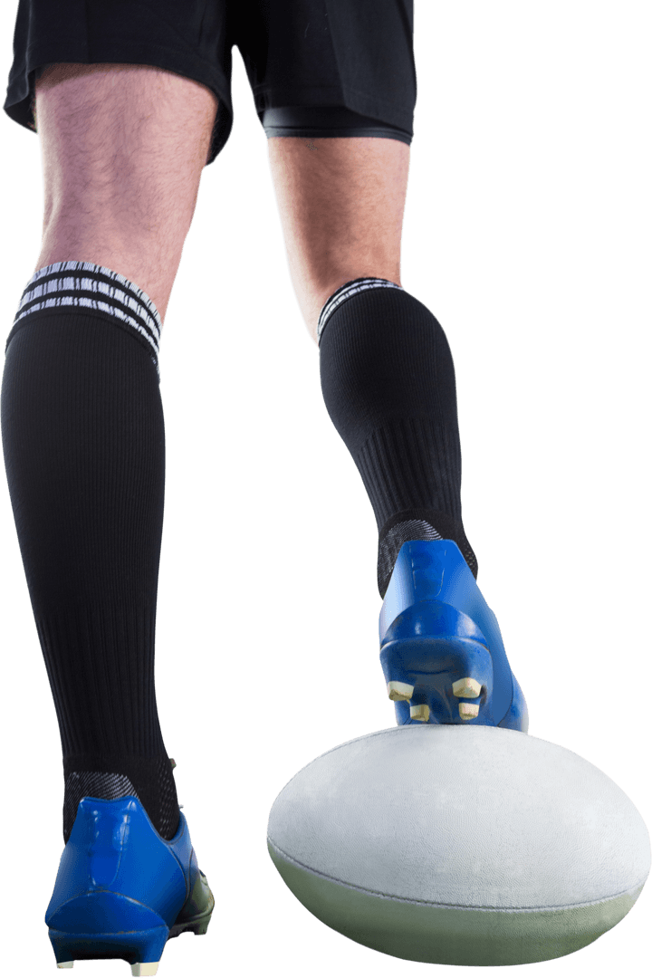 Athlete Stance with Rugby Ball on Transparent Background
