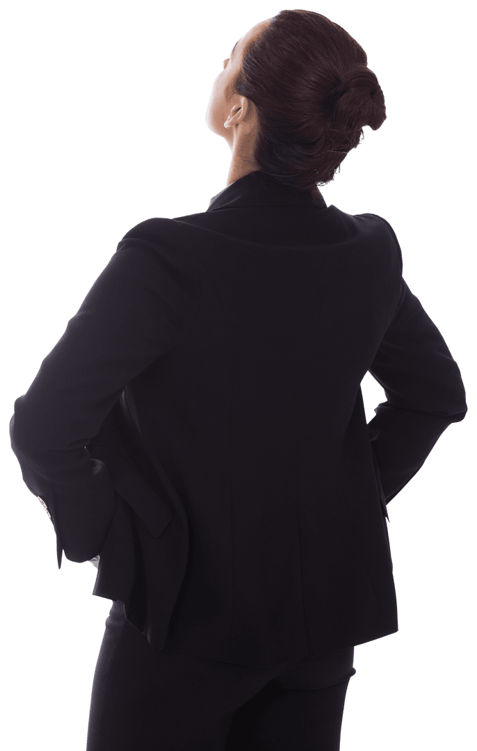 Back View of Businesswoman Looking Up on Transparent Background