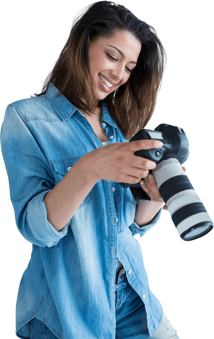 Transparent Photographer Admiring Camera Screen Joyfully