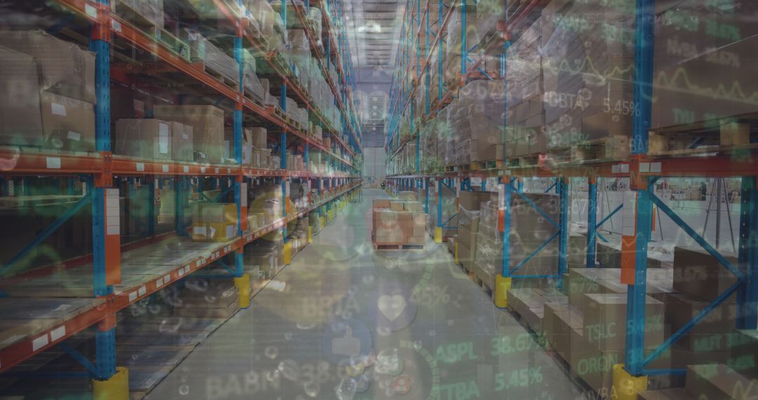 Warehouse Interior with Data Integration Visualization