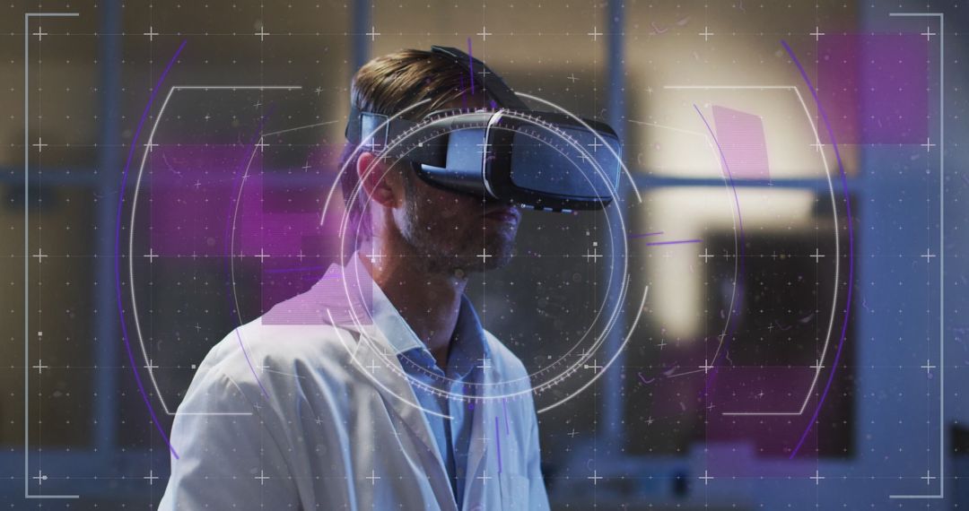 Scientist Using Virtual Reality Headset for Data Analysis