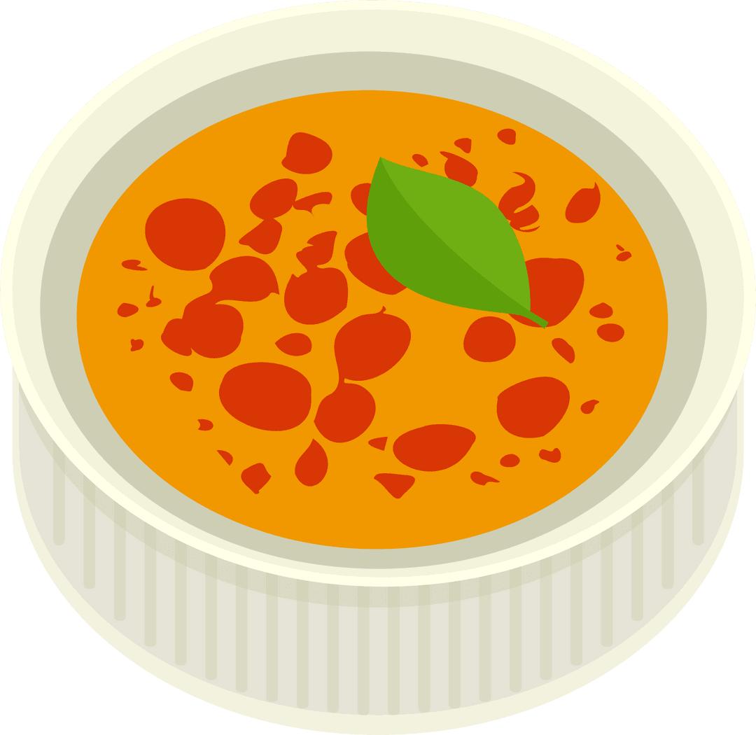 Transparent Bowl Illustration with Orange Soup and Decorative Garnish
