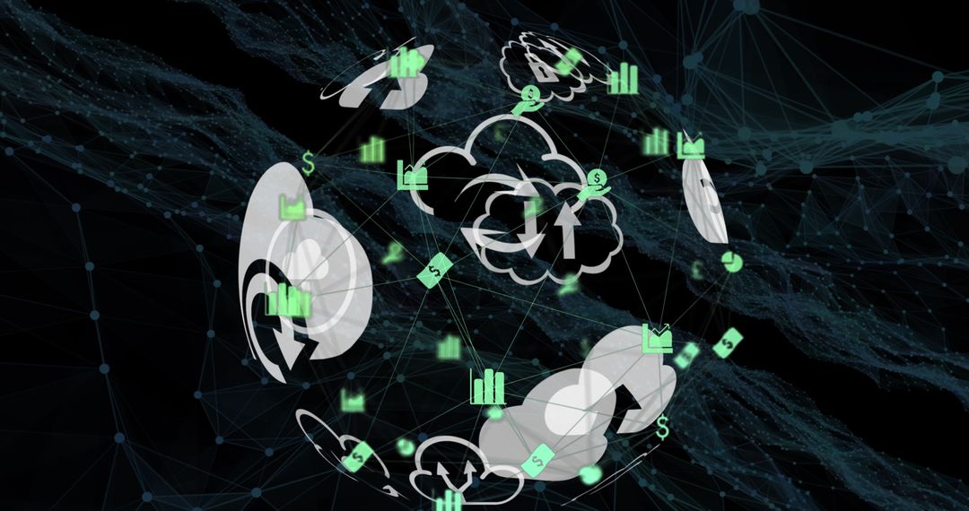 Global Networking Conceptual Art with Technology Icons and Digital Wave