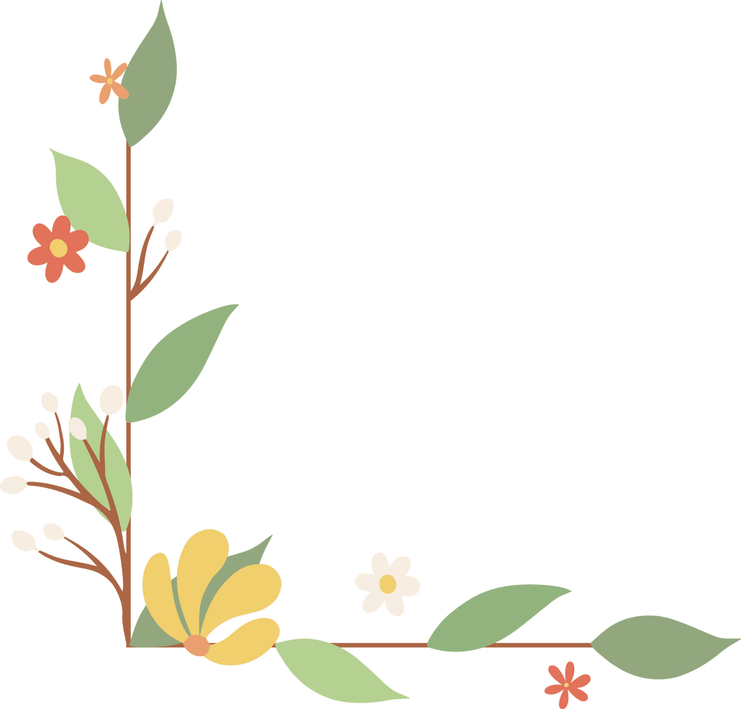 Stylized Floral Botanical Corner with Yellow Flowers Transparent Background