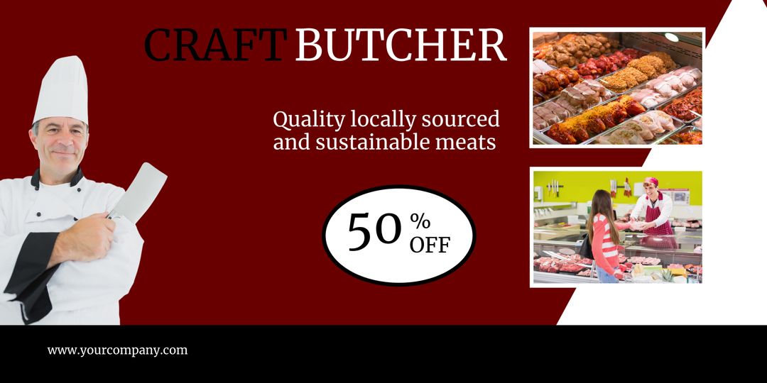Butcher Shop Promotion Featuring Chef and Local Meat Selection