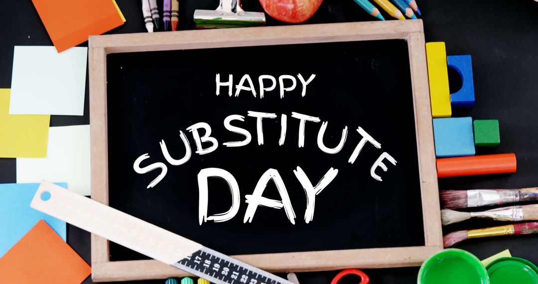 Happy Substitute Day with School Supplies Background