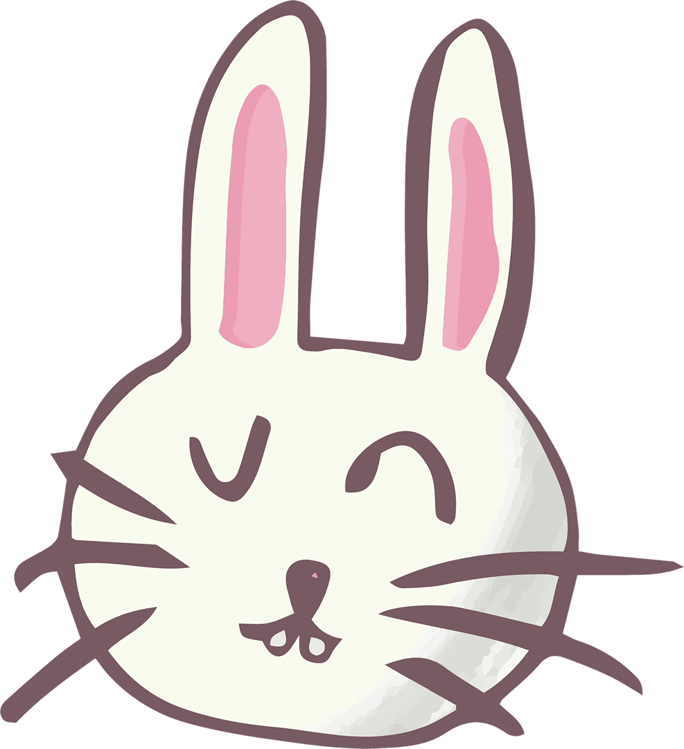 Cute Winking Rabbit Head Illustration on Transparent Background