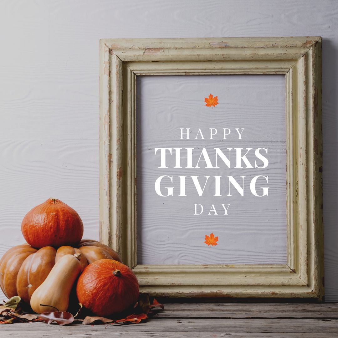 Rustic Framed Thanksgiving Message with Autumnal Pumpkins