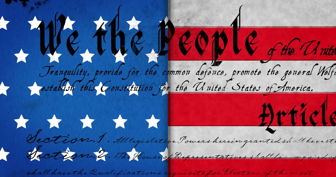 USA Constitution Text Overlaid on American Flag Design
