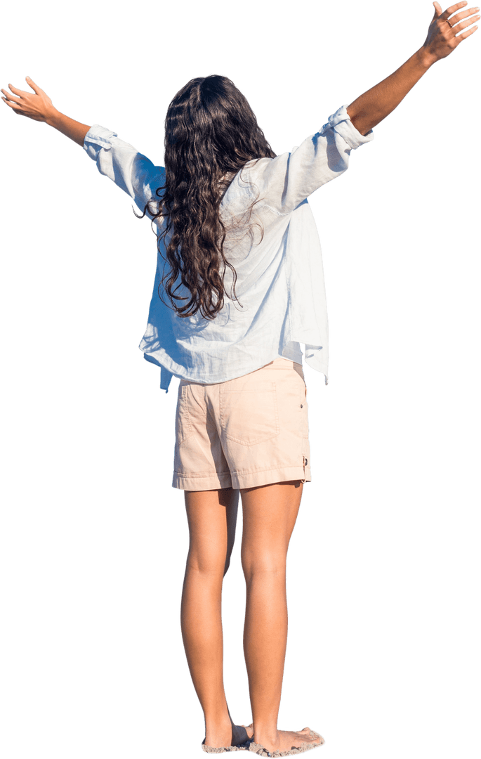 Back View of Woman with Outstretched Arms on Transparent Background