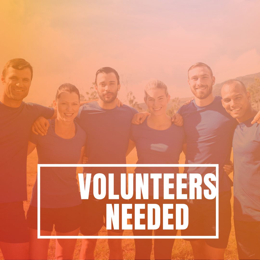 Smiling Volunteers Embracing Sunshine Teamwork Enthusiasm