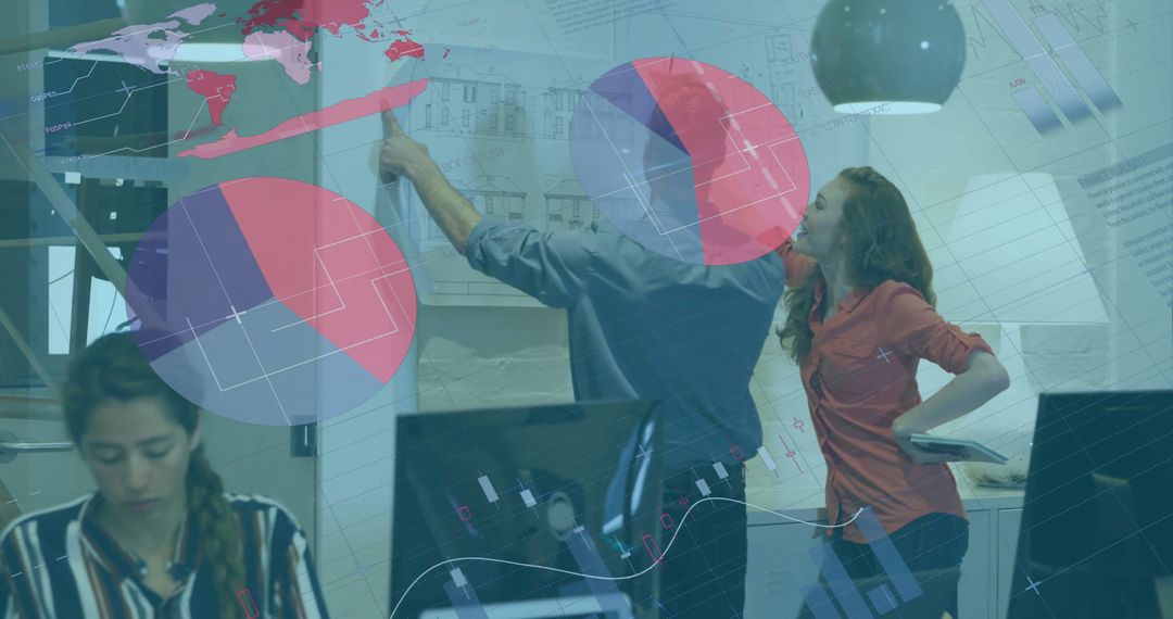 Colleagues Collaborating on Architectural Project with Digital Overlay