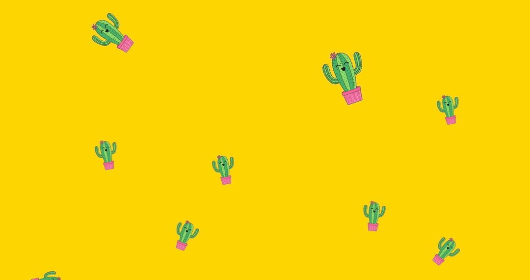 Whimsical cacti with smiley faces on vibrant yellow background