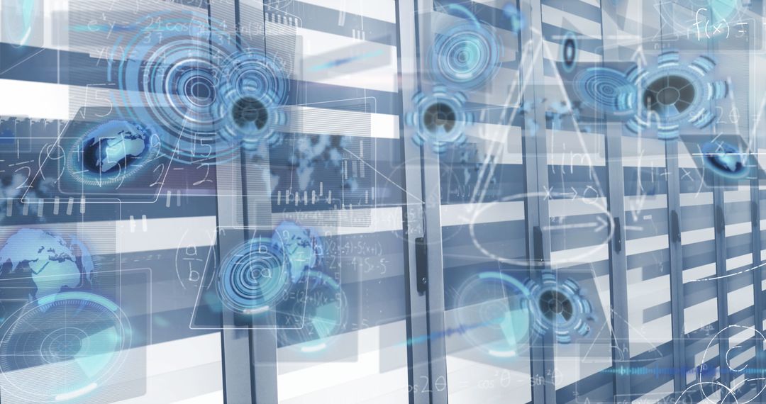 Digital Interfaces Overlaying Servers Symbolizing Global Network