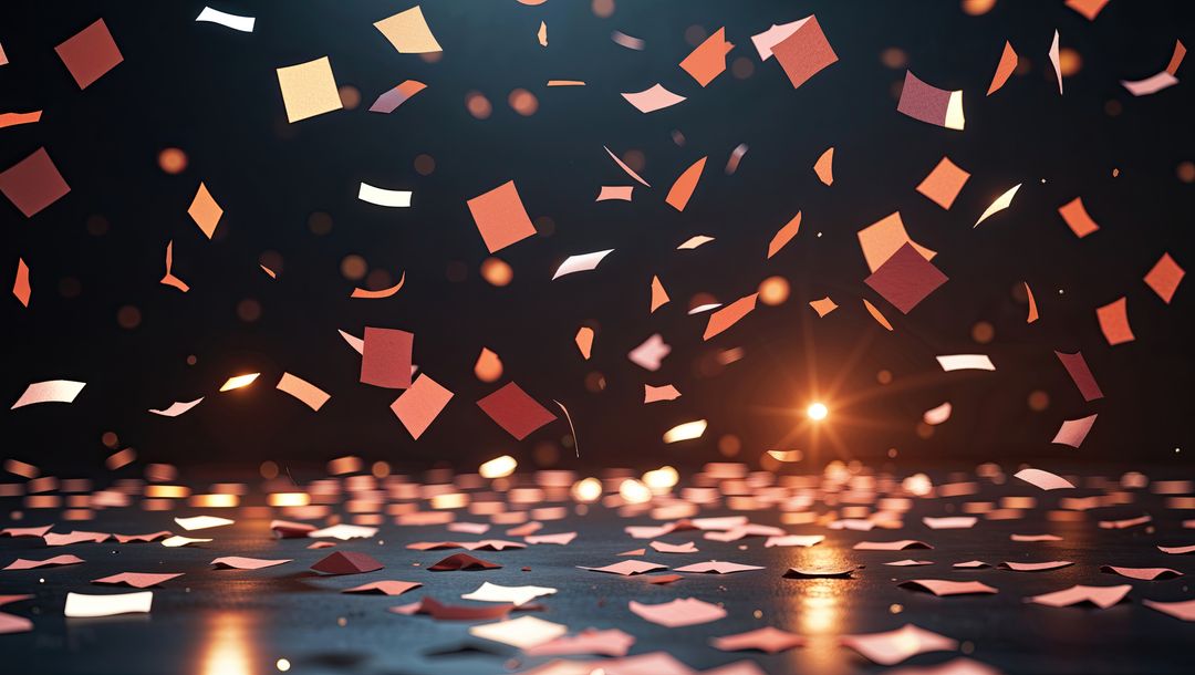 Colorful Paper Confetti Fluttering with Warm Bokeh Lights