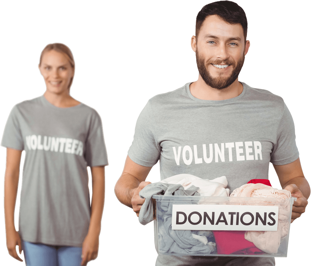 Transparent Background Volunteer with Donations Box Team