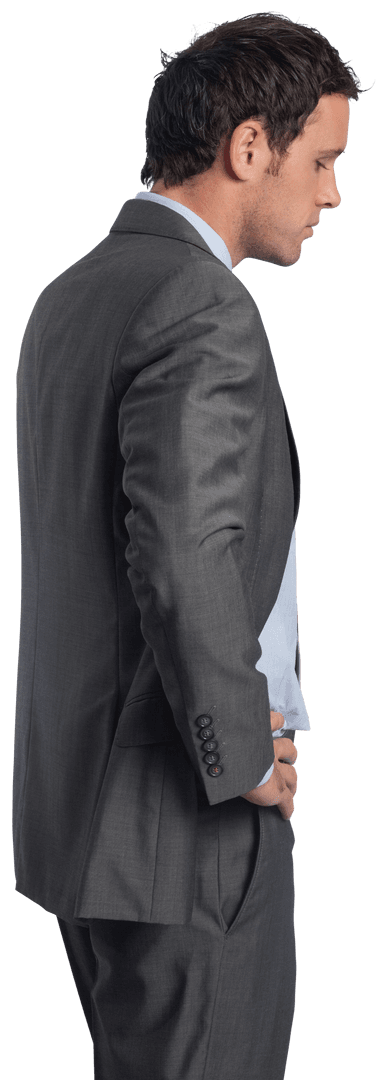 Transparent Serious Businessman with Hand on Hip in Suit