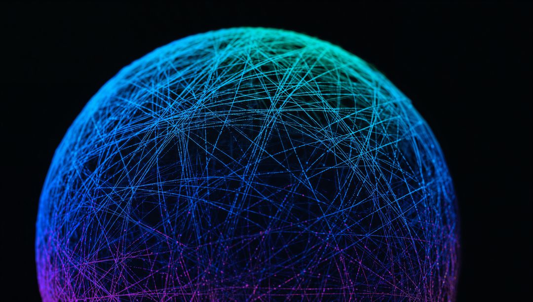 Glowing Gradient Network Sphere in Futuristic Digital Space