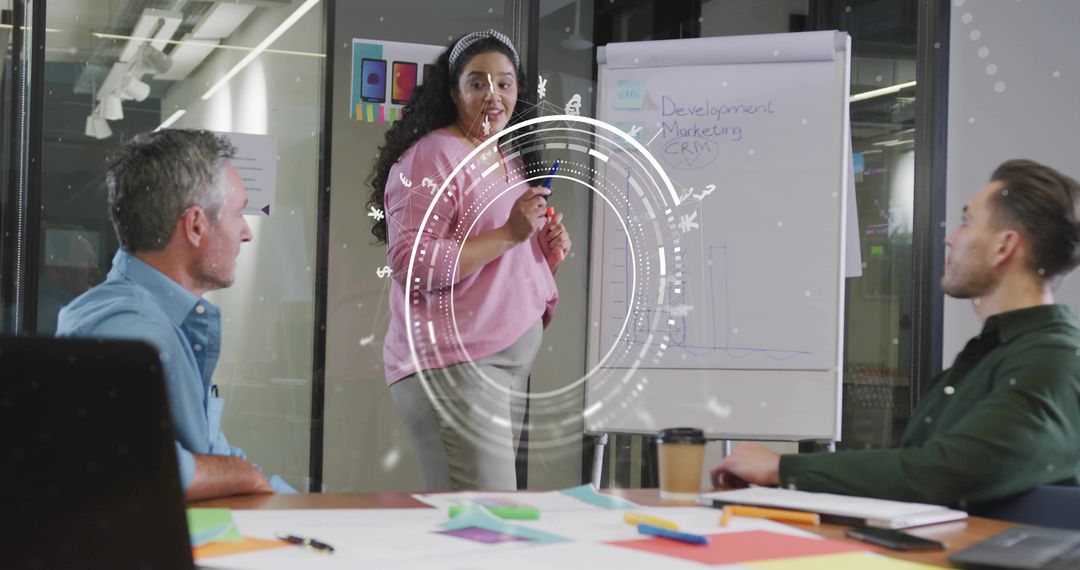 Confident Professional Presenting CRM Chart to Colleagues