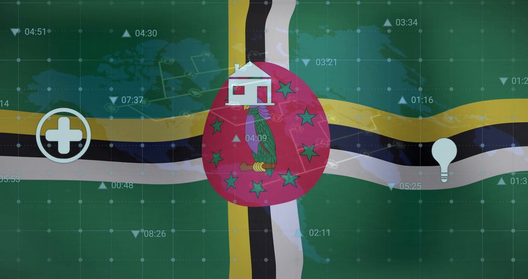 Dominica Flag on Futuristic Digital Dashboard