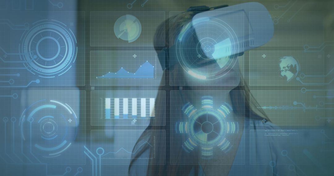 Futuristic Female Immersed in Technology with VR Interface