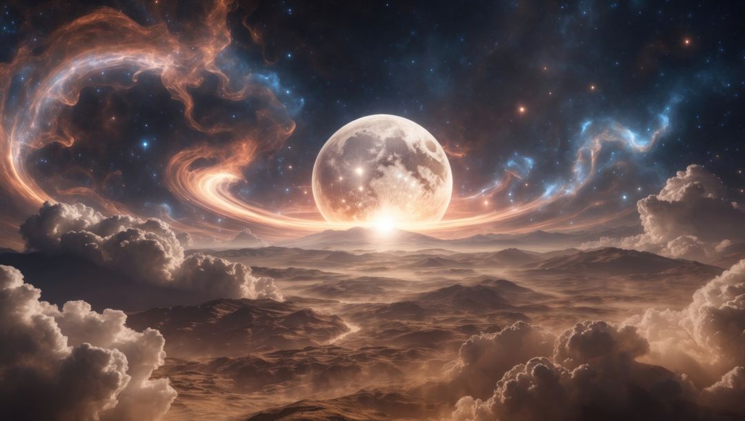 Majestic Full Moon Rises Over Mystical Alien Landscape