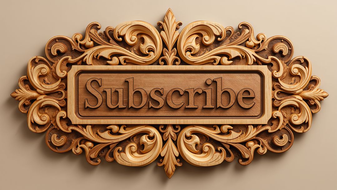 Ornate Wooden Subscribe Plaque with Baroque Scrollwork and Carved Relief Typography