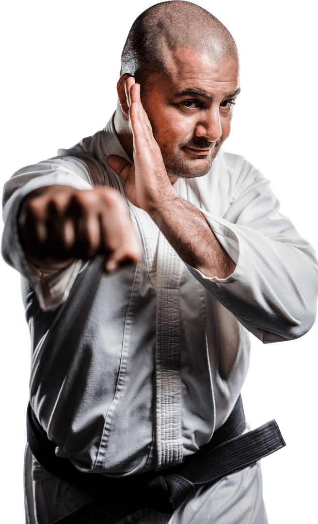 Karate Fighter in Dynamic Stance with Transparent Background