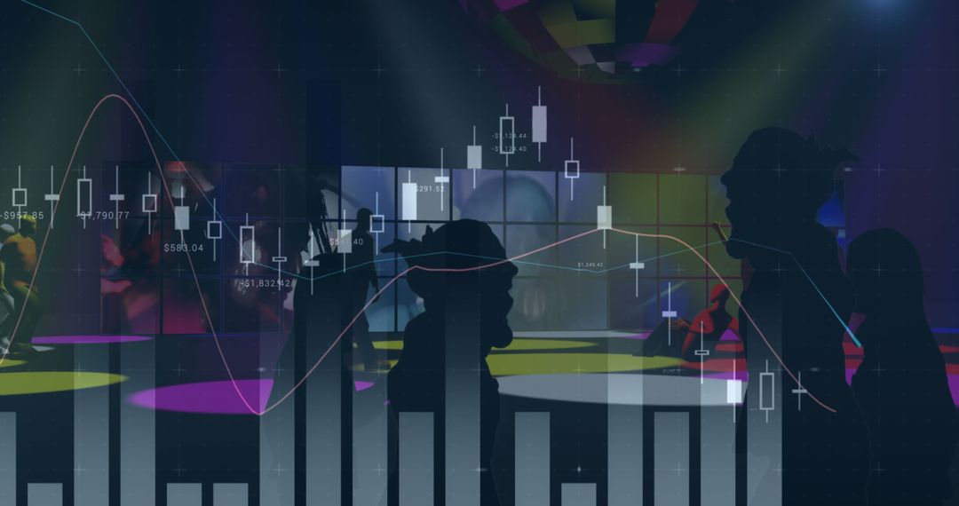 Abstract Financial Data Overlay on Dancing Figures