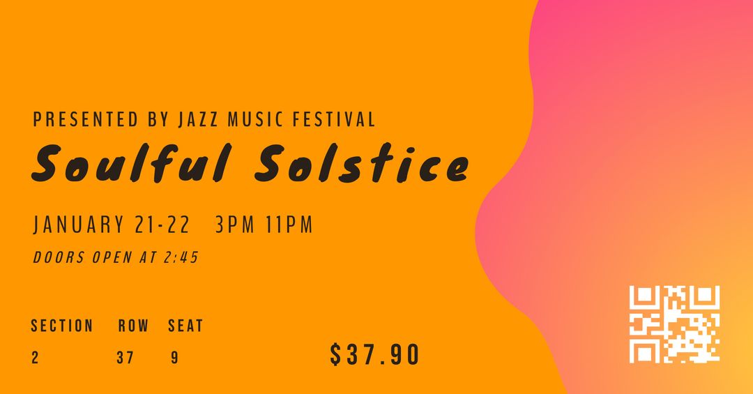 Colorful Jazz Music Festival Ticket Mockup with Warm Gradient Background - Download Free Stock Templates Pikwizard.com
