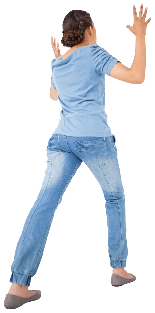 Woman Shouting with Hands Up Transparent Background Illustration
