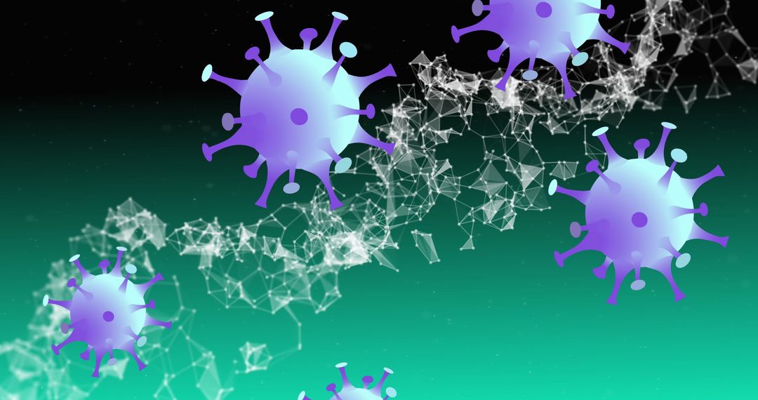 Futuristic Virus Particles Against Technological Network Background