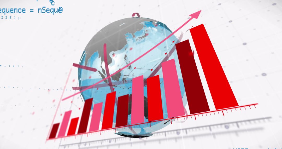 Rising Bar Graph with Globe and Code Background Vision
