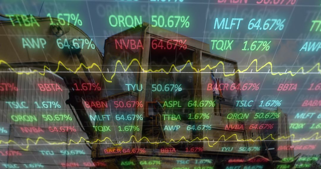 Excavator with Digital Stock Market Data Overlay