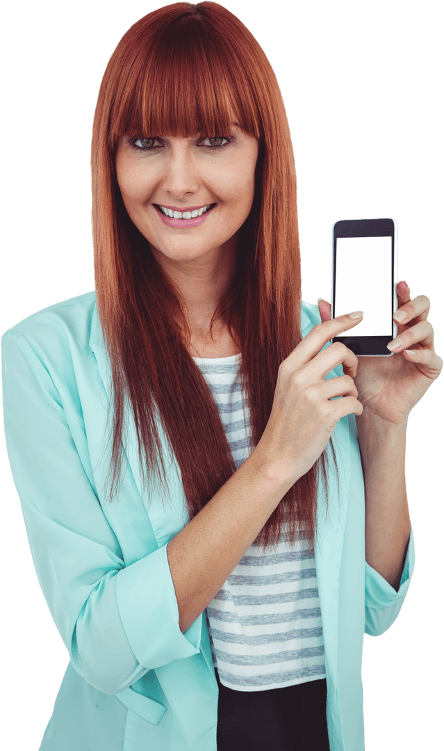 Transparent Background Woman Showing Smartphone Display
