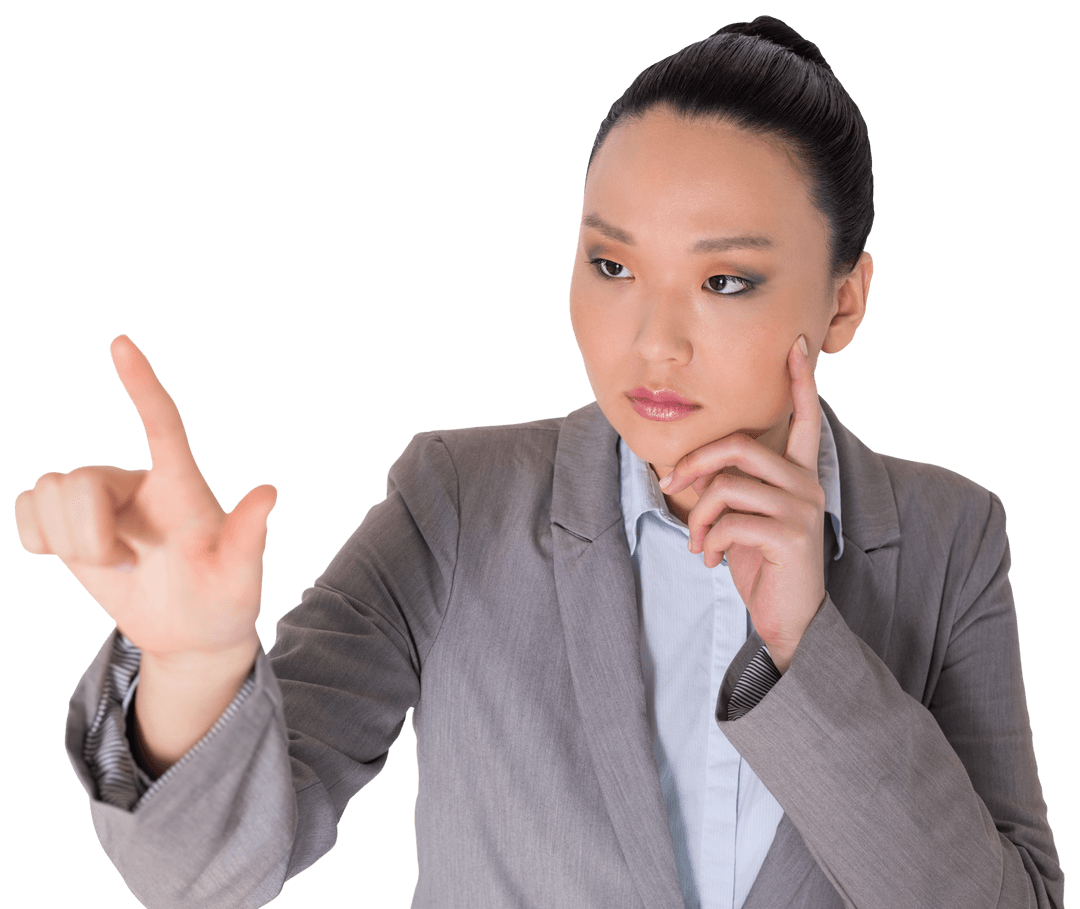 Asian Businesswoman Using Transparent Virtual Touchscreen