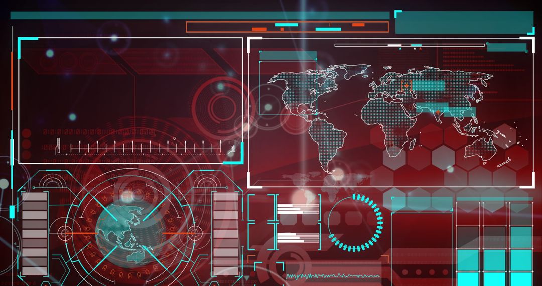 Futuristic Digital Interface with Global Network Overlays