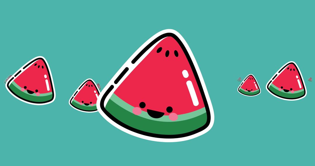 Smiling Watermelon Icons Falling on Teal Background - Free Images, Stock Photos and Pictures on Pikwizard.com