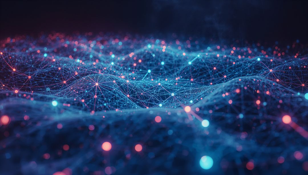 Futuristic Digital Network with Glowing Nodes in Vast Dark Space