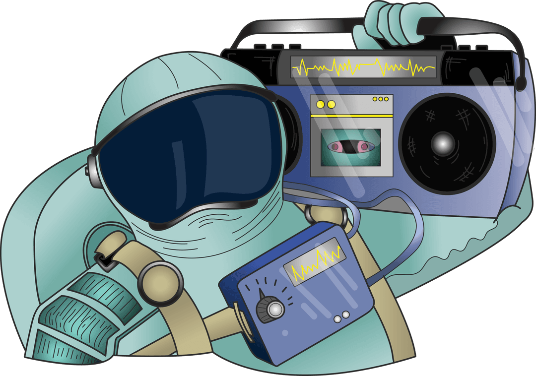 Digital Astronaut with Boombox on Transparent Background