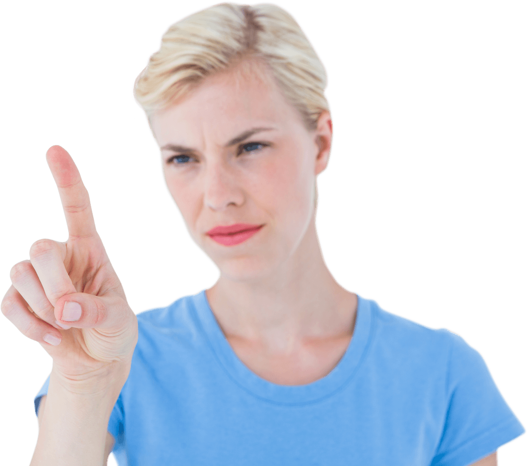 Serious Woman Pointing with Finger Isolated Transparent Background