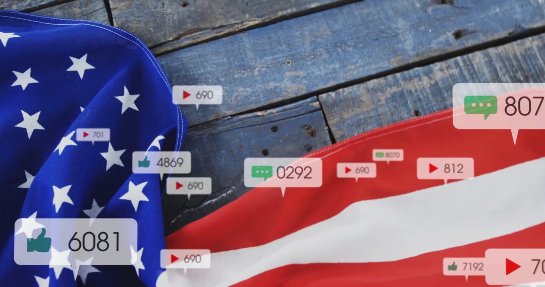 American Flag with Social Media Interactions and Communication Tags