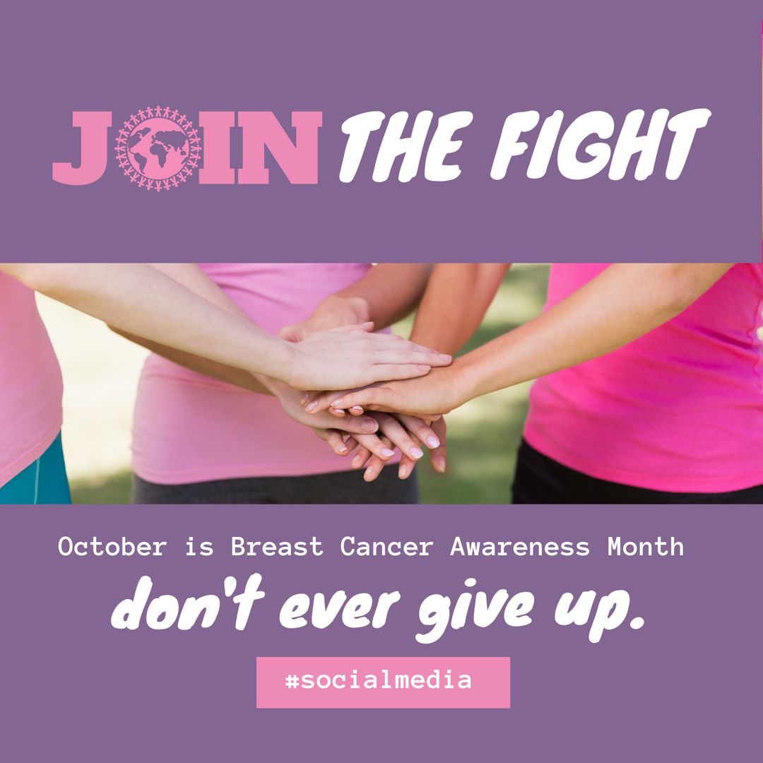 Join the Fight - Hands United for Breast Cancer Awareness and Hope - Download Free Stock Templates Pikwizard.com