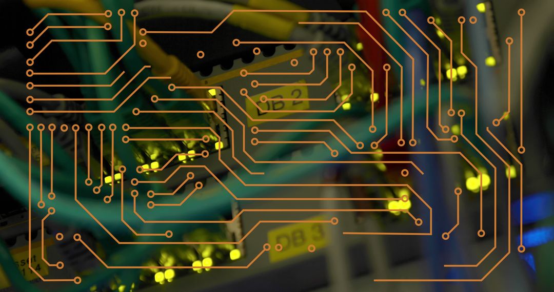 Dynamic Circuit Board Overlay with Servers in Background