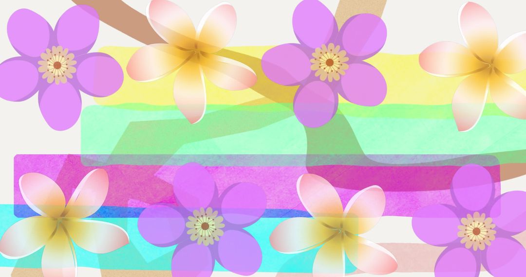 Abstract Floral Design with Pastel Blossoms and Stripes
