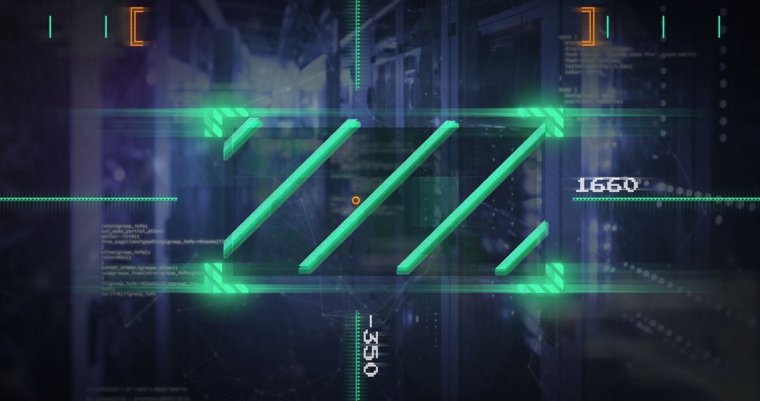 Futuristic Digital Interface Overlay on Data Center