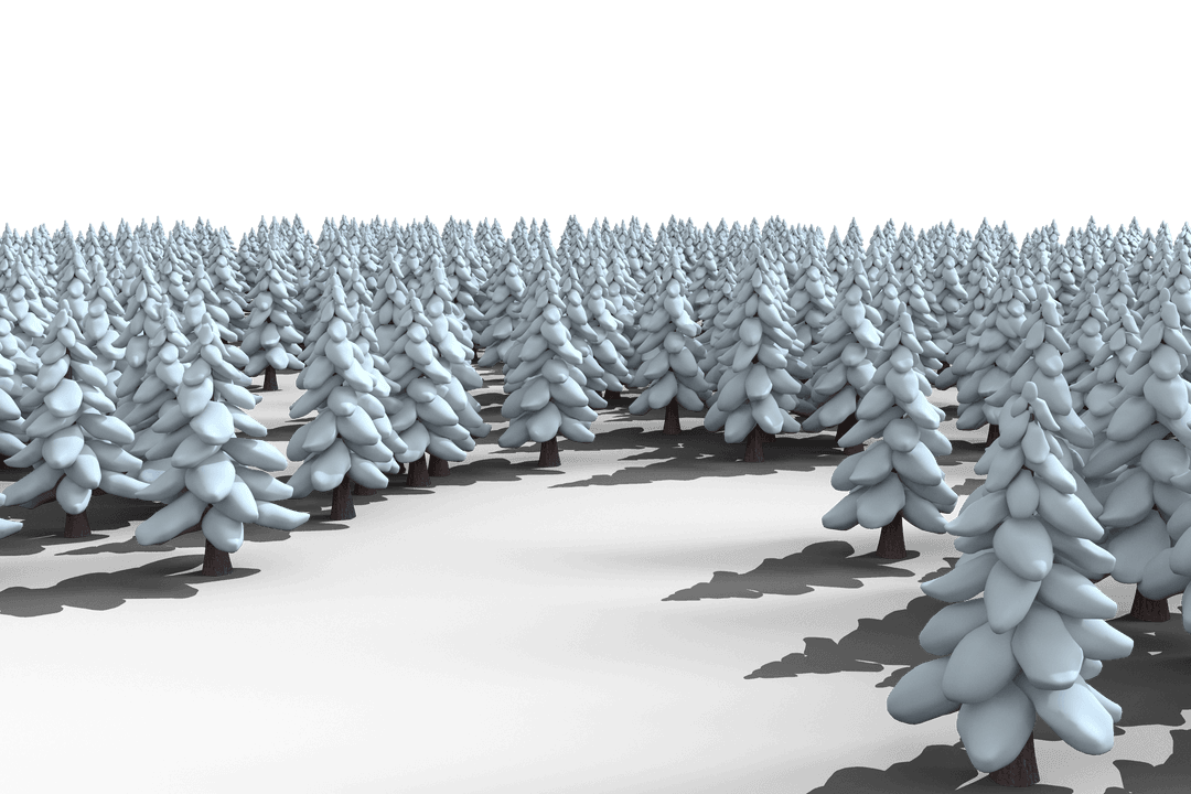 Winter Scene of Snow-Covered Transparent Trees on Field