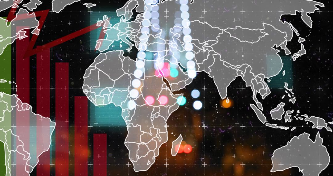 Global Business Analytics Overlaying Cityscape Background