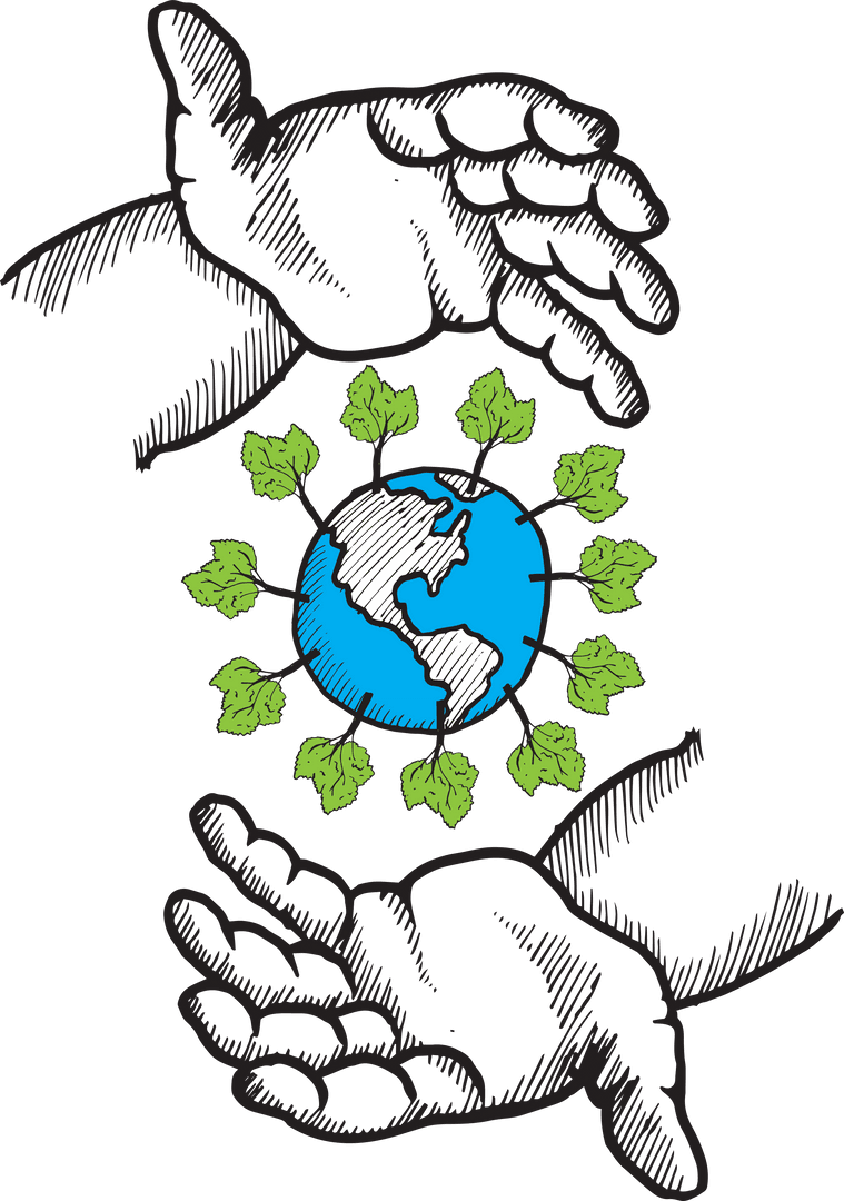 Sustainable Planet Hands Protecting Globe on Transparent Background