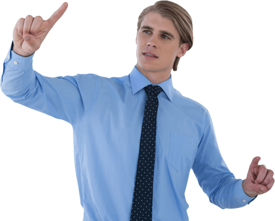 Young Businessman Interacting with Transparent Display Concept